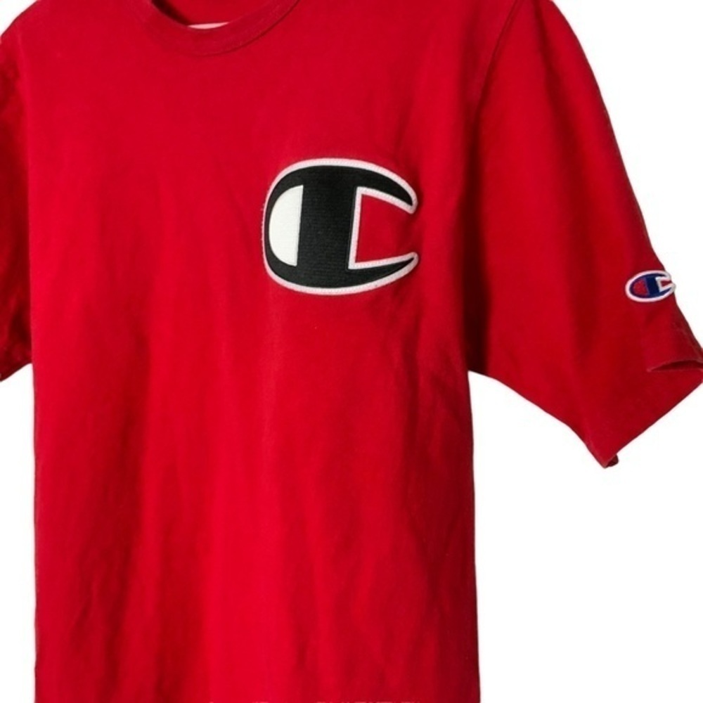 Champion red crew neck t-shirt big Logo C front hit short sleeve tee Large - Picture 2 of 5